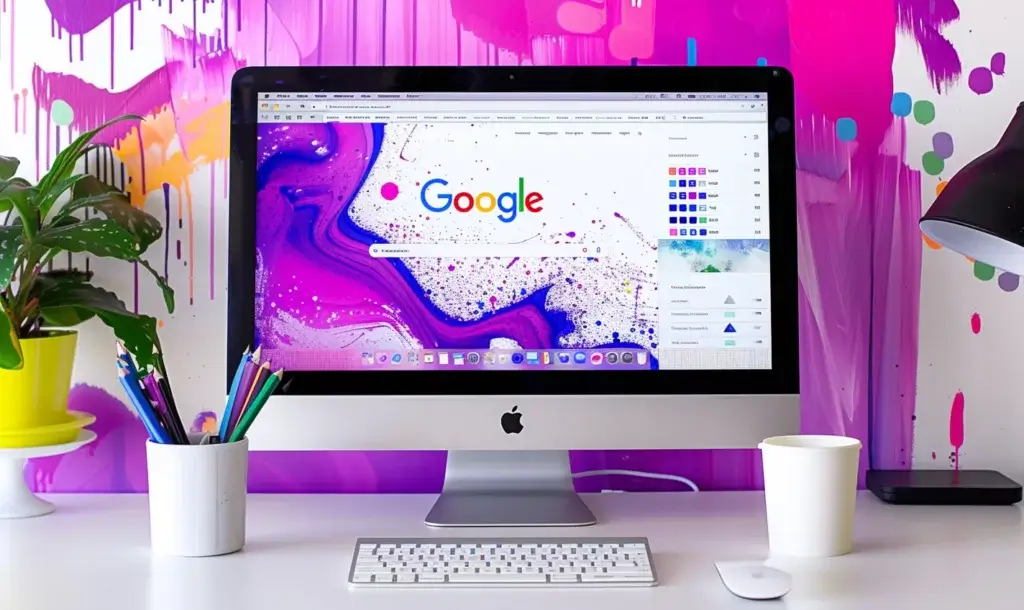 Ein Mac Monitor, auf dem Google offensteht.