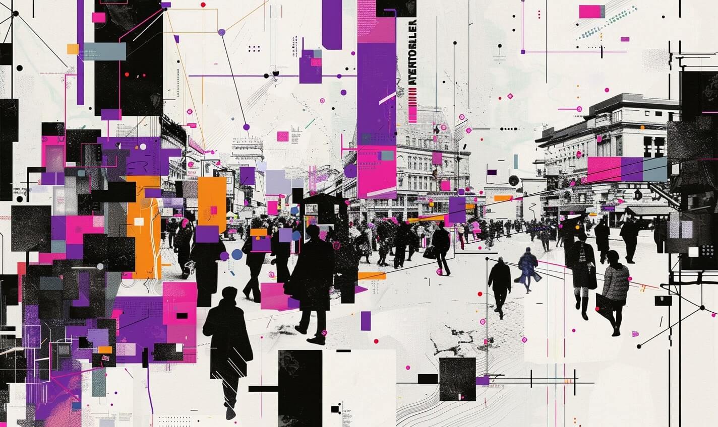 Go To Market Strategie: Abstraktes Bild, das einen Marktplatz durch viele laufende Leute in einer Stadt darstellt